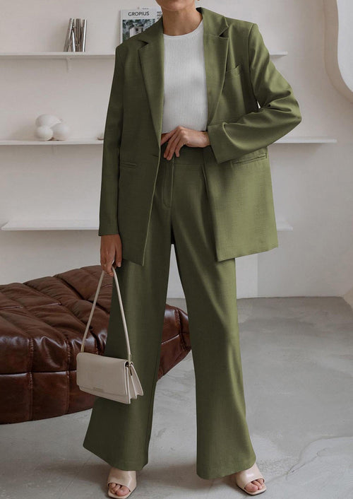 Osonn Women's Fall Two Piece Outfits Dressy Blazer Jacket and Wide Leg Pants Pockets Business Casual Office Suit Sets
