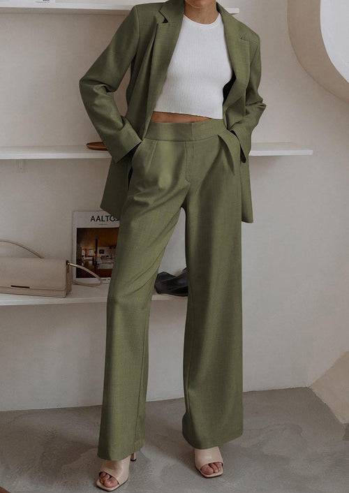 Osonn Women's Fall Two Piece Outfits Dressy Blazer Jacket and Wide Leg Pants Pockets Business Casual Office Suit Sets