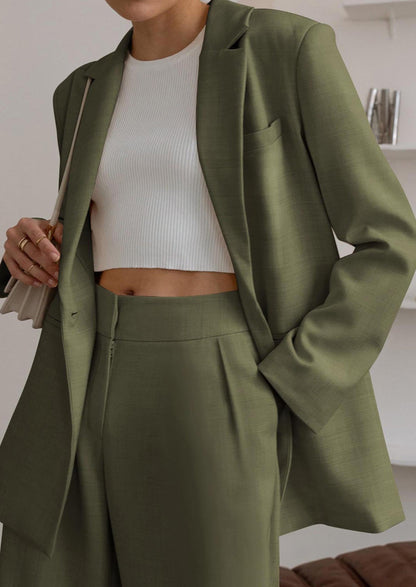 Osonn Women's Fall Two Piece Outfits Dressy Blazer Jacket and Wide Leg Pants Pockets Business Casual Office Suit Sets