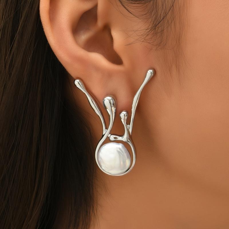 Antique Irregular Silver Pearl Earrings — image 1