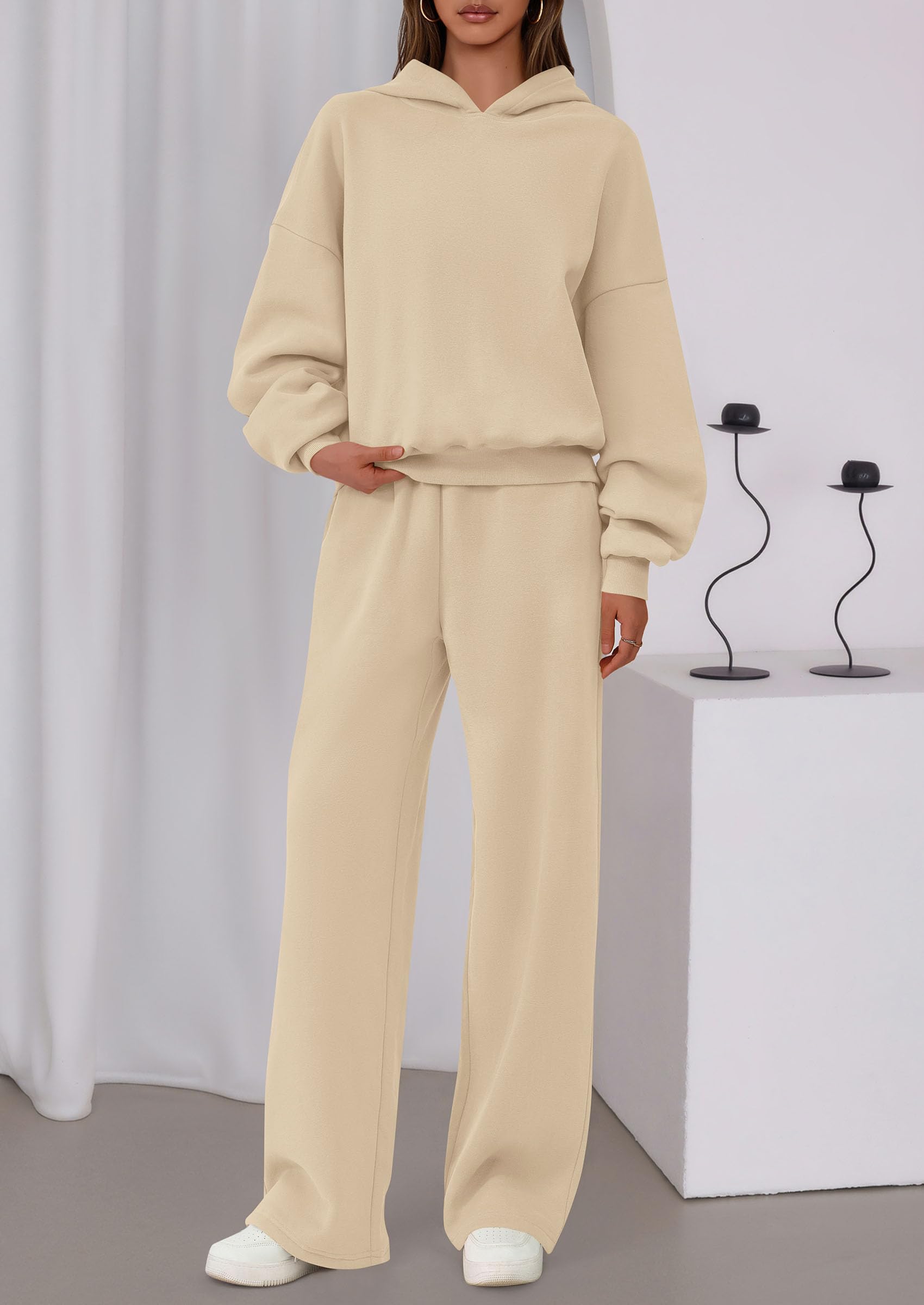 Osonn Womens Sweatsuits 2 Piece Set Casual Winter Long Sleeve Hoodie Loose Wide Leg Sweatpants Fall Tracksuit