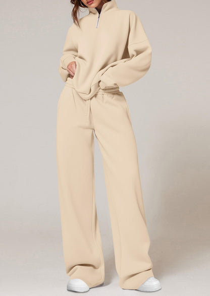 Osonn Womens Casual Two Piece Sets Fall Outfits Quarter Zip Sweatshirts Straight Leg Pants Sweatsuits Tracksuit