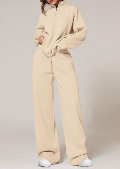 Osonn Womens Casual Two Piece Sets Fall Outfits Quarter Zip Sweatshirts Straight Leg Pants Sweatsuits Tracksuit