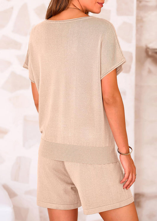 Osonn Two Piece Set for Women Summer Lounge Sets Shorts And Short Sleeve Tops Knitted Matching Travel Spring Outfits