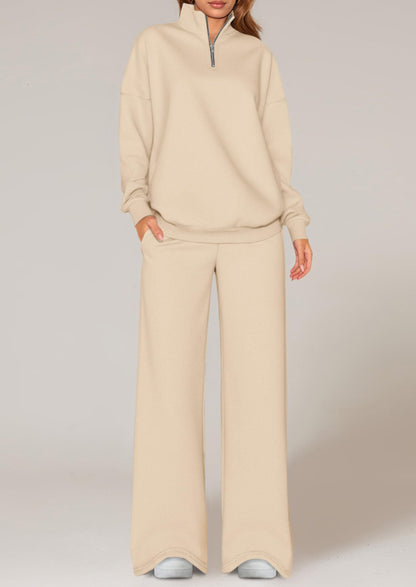 Osonn Womens Casual Two Piece Sets Fall Outfits Quarter Zip Sweatshirts Straight Leg Pants Sweatsuits Tracksuit