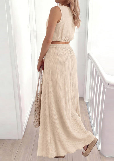 Osonn 2 Piece Sets for Women Summer Outfits Fashion Cotton Sleeveless Crop Top Long Maxi Skirt Set with Pockets