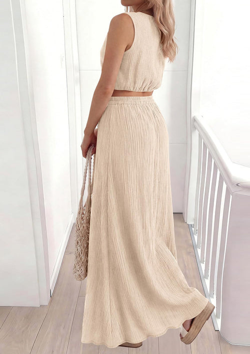 Osonn 2 Piece Sets for Women Summer Outfits Fashion Cotton Sleeveless Crop Top Long Maxi Skirt Set with Pockets