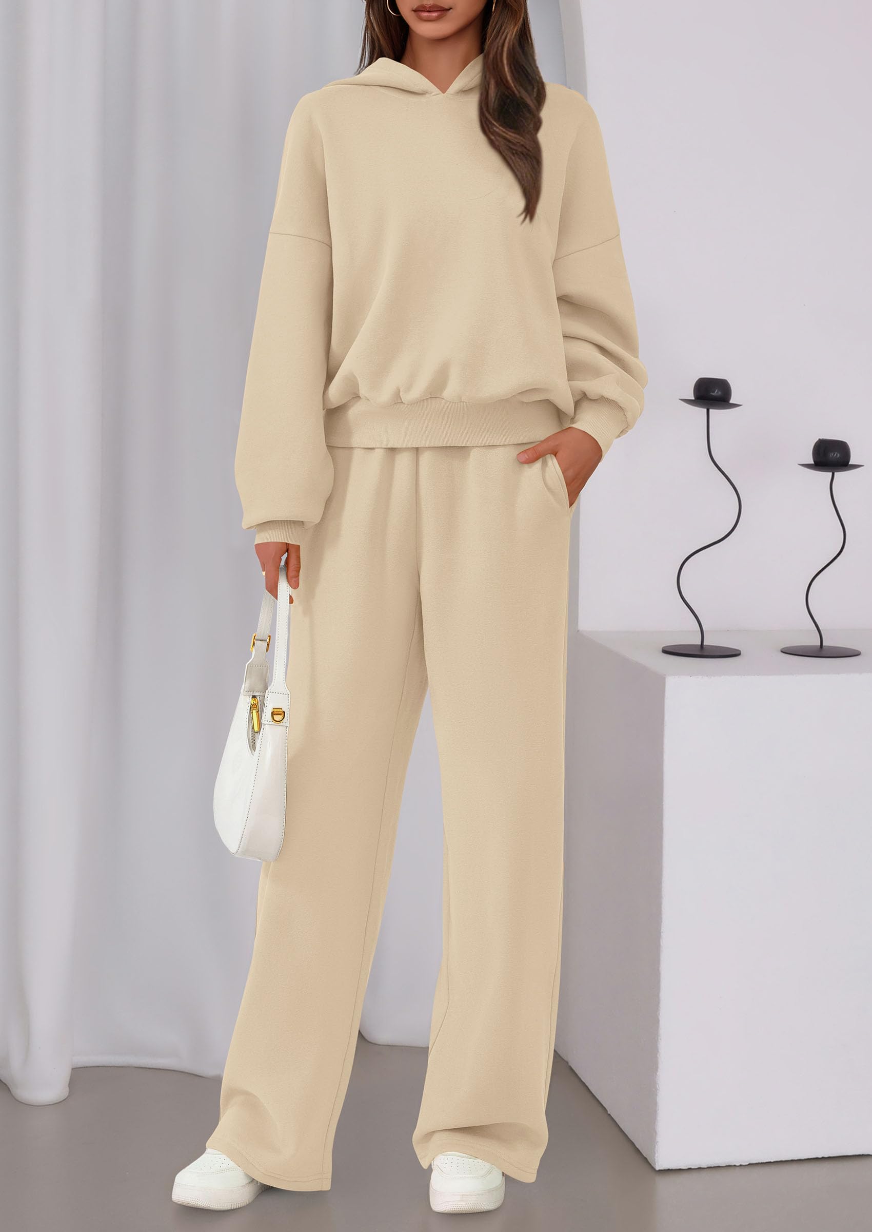 Osonn Womens Sweatsuits 2 Piece Set Casual Winter Long Sleeve Hoodie Loose Wide Leg Sweatpants Fall Tracksuit
