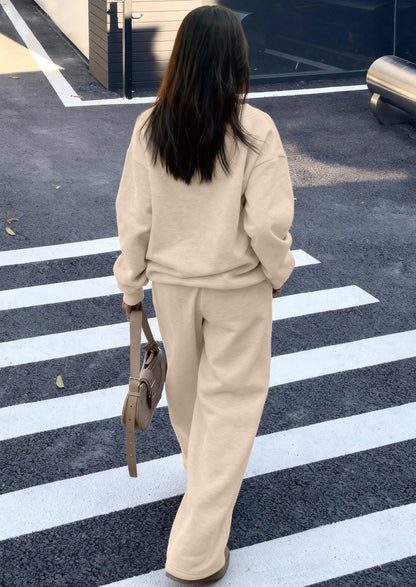 Osonn Casual Winter Two Piece Sets for Women V Neck Sweatshirt Loose Wide Leg Pants Tracksuit Knit Fall Outfits