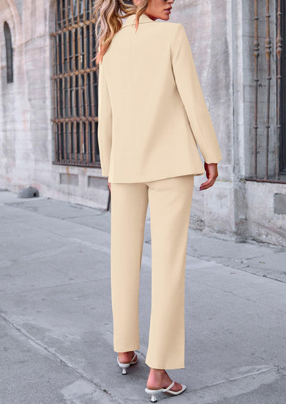 Osonn 2 Piece Blazer Outfits Business Casual Oversized Jacket Wide Leg Work Pants Dressy Suit Set