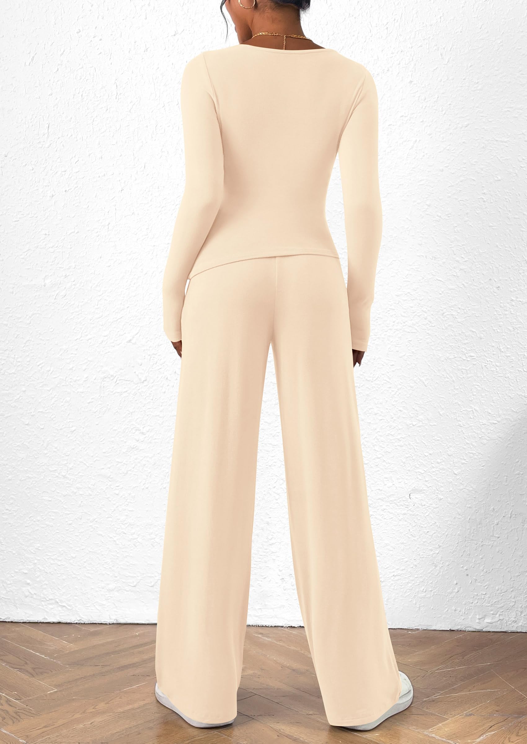 Osonn Women's 2 Piece Lounge Sets Asymmetrical Long Sleeve T Shirt Wide Leg Pants Casual Outfits Tracksuit