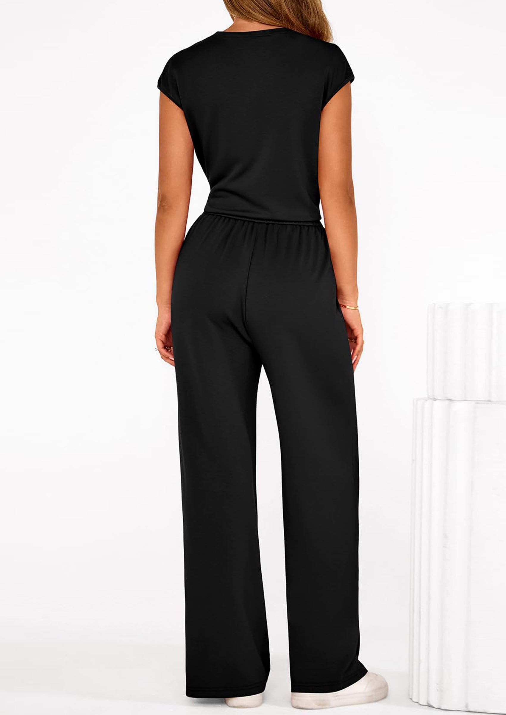 Osonn 2 Piece Matching Lounge Sets For Women Summer Short Sleeve Tie Front Crop Tops Casual Wide Leg Pants Tracksuit