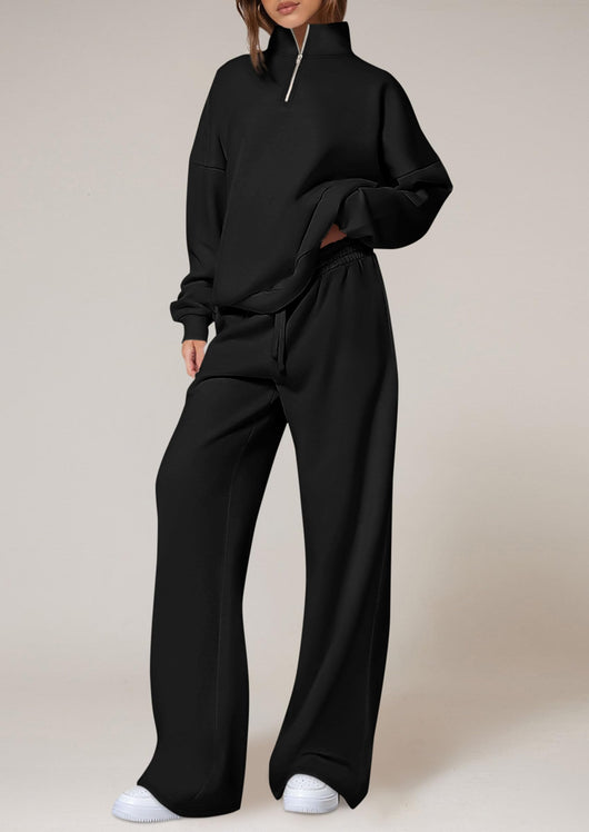 Osonn Womens Casual Two Piece Sets Fall Outfits Quarter Zip Sweatshirts Straight Leg Pants Sweatsuits Tracksuit