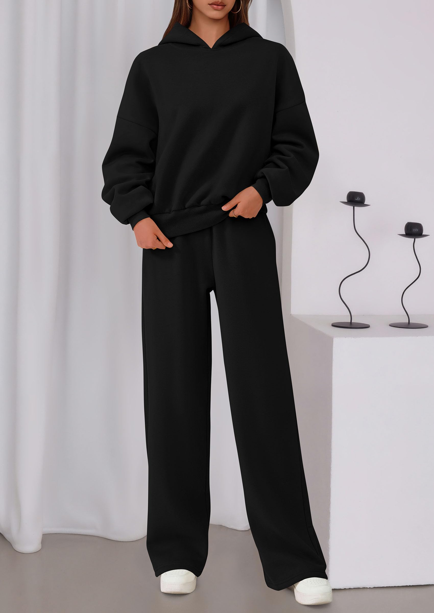 Osonn Womens Sweatsuits 2 Piece Set Casual Winter Long Sleeve Hoodie Loose Wide Leg Sweatpants Fall Tracksuit