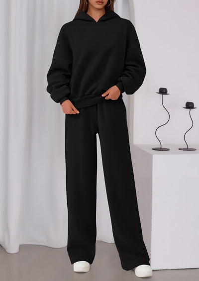Osonn Womens Sweatsuits 2 Piece Set Casual Winter Long Sleeve Hoodie Loose Wide Leg Sweatpants Fall Tracksuit