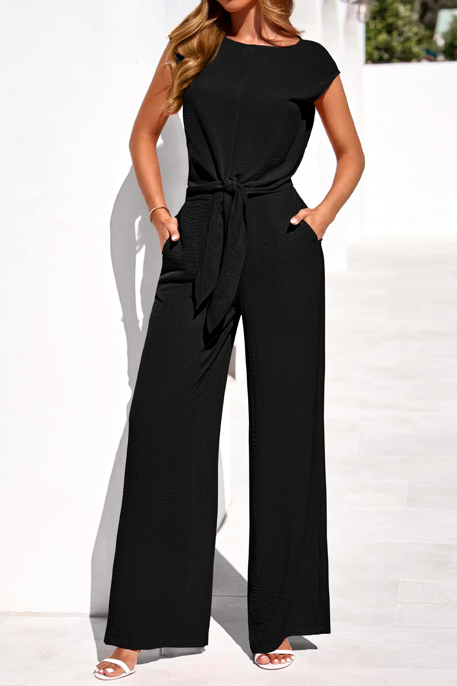 Osonn Women 2 Piece Lounge Sets Casual Summer Outfits Cap Sleeve Strappy Crop Tops Wide Leg Pant Tracksuit