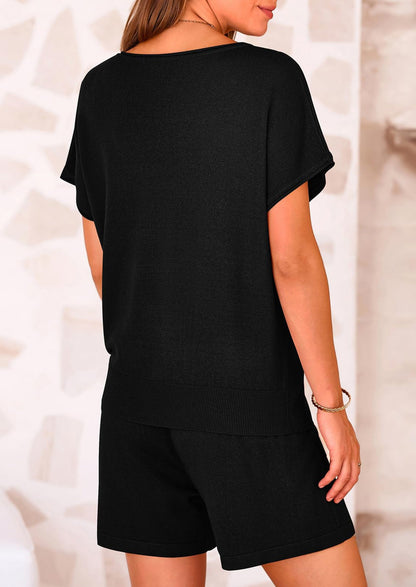 Osonn Two Piece Set for Women Summer Lounge Sets Shorts And Short Sleeve Tops Knitted Matching Travel Spring Outfits