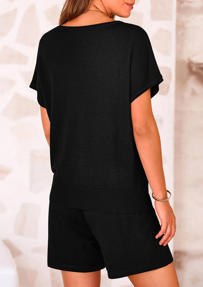 Osonn Two Piece Set for Women Summer Lounge Sets Shorts And Short Sleeve Tops Knitted Matching Travel Spring Outfits