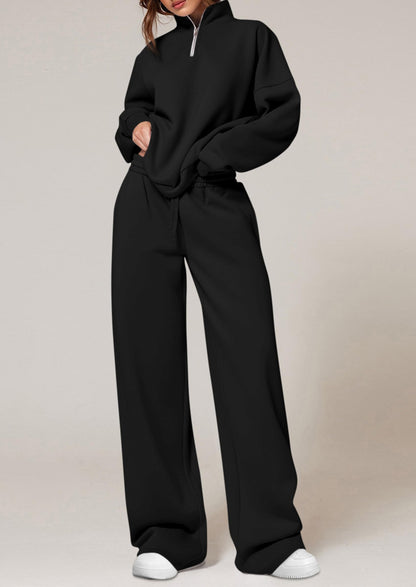 Osonn Womens Casual Two Piece Sets Fall Outfits Quarter Zip Sweatshirts Straight Leg Pants Sweatsuits Tracksuit
