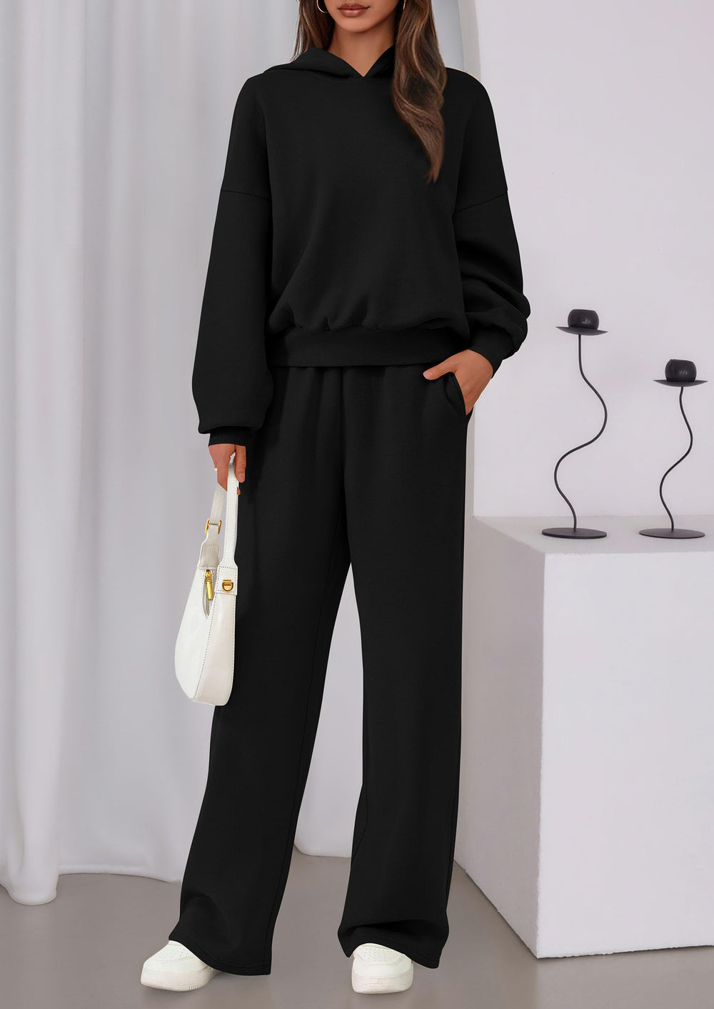 Osonn Womens Sweatsuits 2 Piece Set Casual Winter Long Sleeve Hoodie Loose Wide Leg Sweatpants Fall Tracksuit