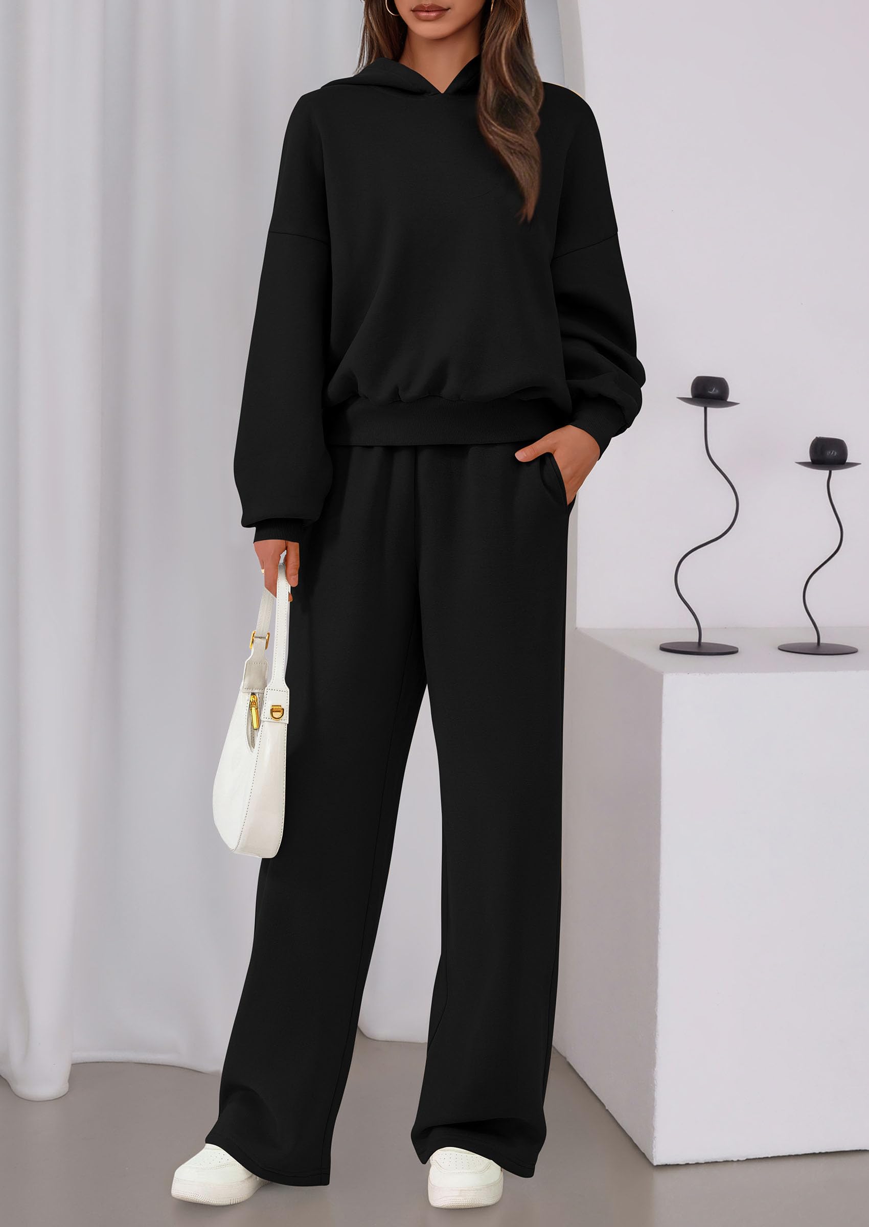 Osonn Womens Sweatsuits 2 Piece Set Casual Winter Long Sleeve Hoodie Loose Wide Leg Sweatpants Fall Tracksuit