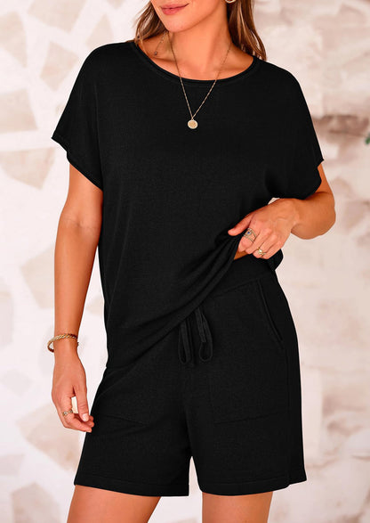 Osonn Two Piece Set for Women Summer Lounge Sets Shorts And Short Sleeve Tops Knitted Matching Travel Spring Outfits