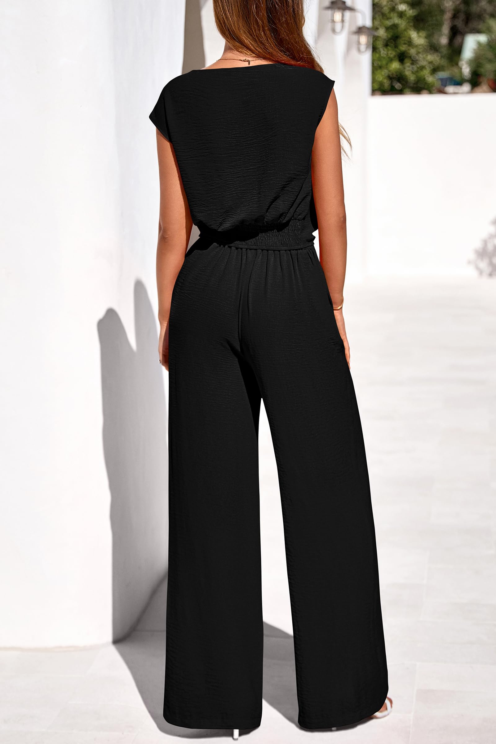 Osonn Women 2 Piece Lounge Sets Casual Summer Outfits Cap Sleeve Strappy Crop Tops Wide Leg Pant Tracksuit