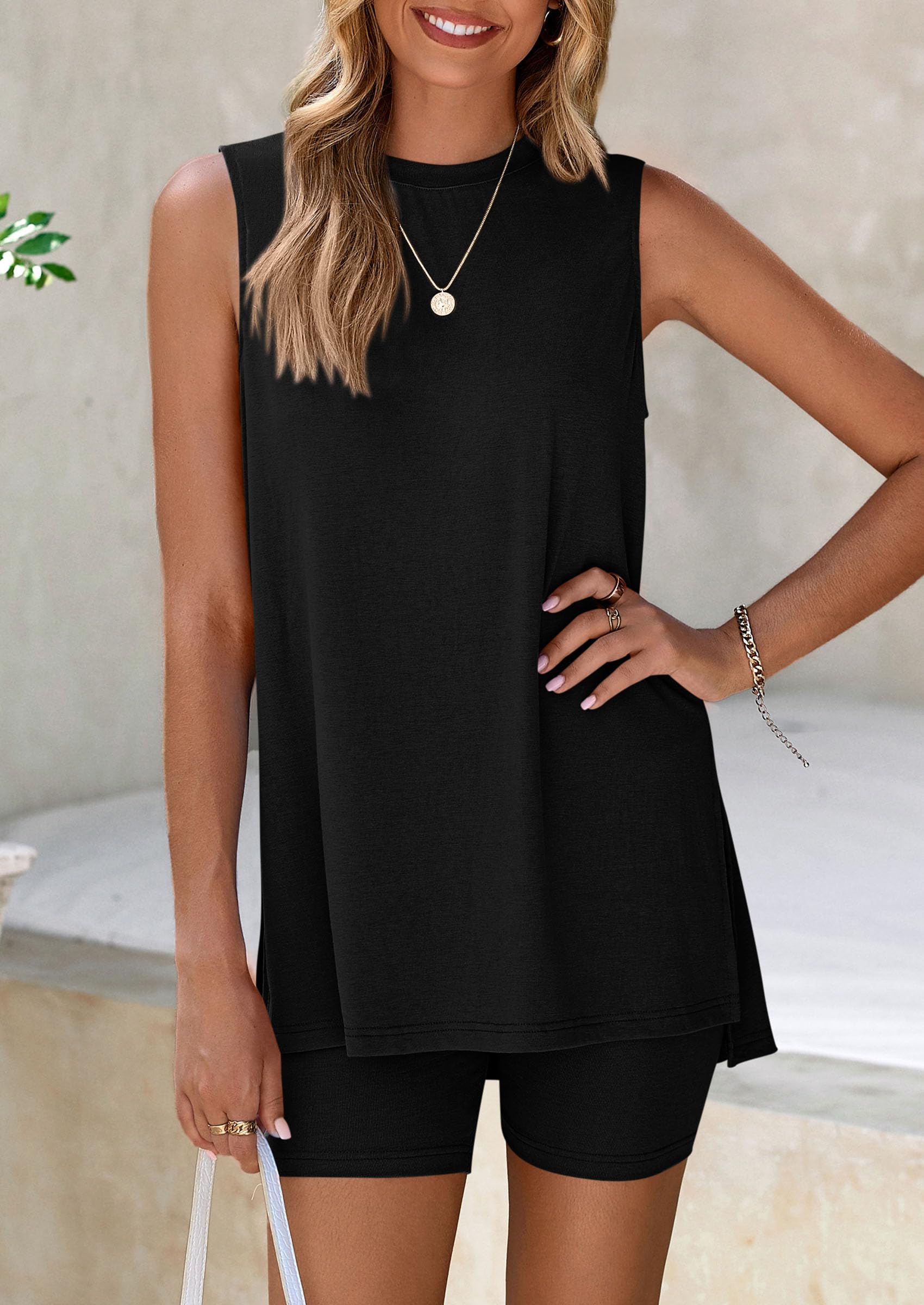 Osonn 2 Piece Sets for Women Summer Matching Lounge Shorts Set Resort Airport Travel Loungewear Outfits Clothing