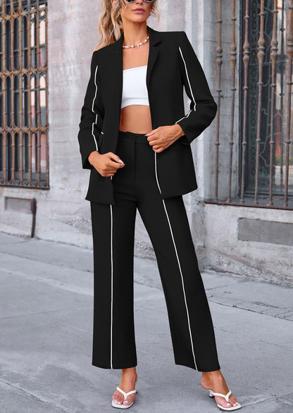 Osonn 2 Piece Blazer Outfits Business Casual Oversized Jacket Wide Leg Work Pants Dressy Suit Set