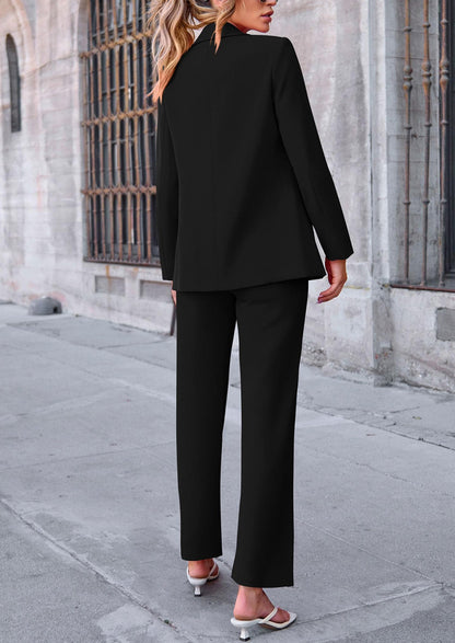 Osonn 2 Piece Blazer Outfits Business Casual Oversized Jacket Wide Leg Work Pants Dressy Suit Set