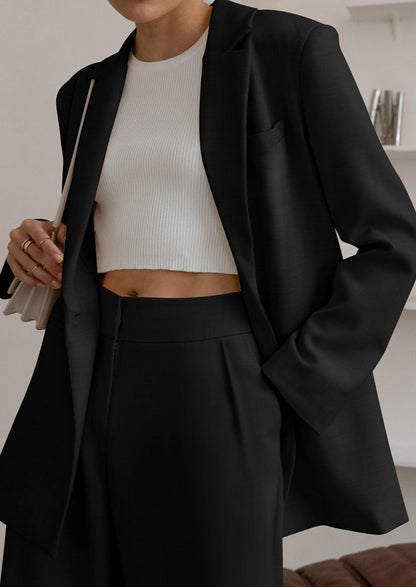 Osonn Women's Fall Two Piece Outfits Dressy Blazer Jacket and Wide Leg Pants Pockets Business Casual Office Suit Sets
