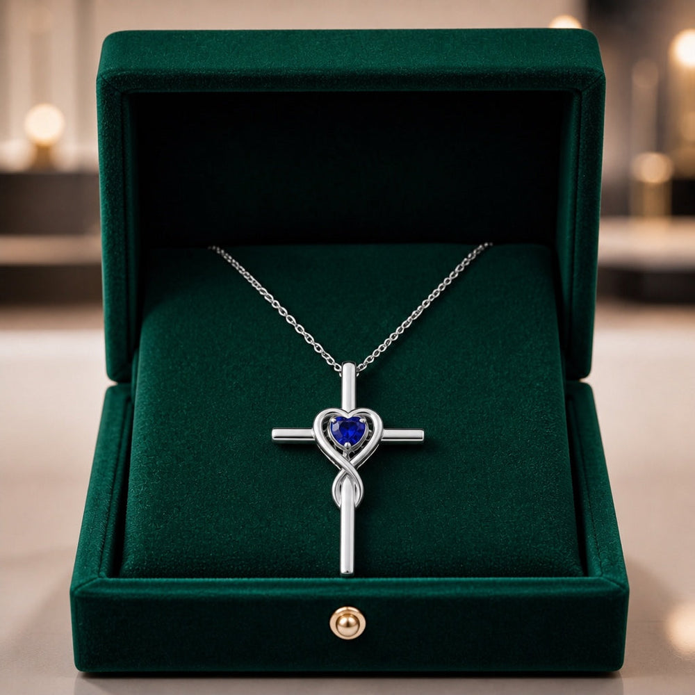 Sapphire Heart Stone Cross Necklace — image 1