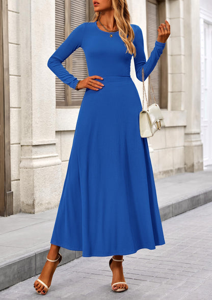 Osonn 2 Piece Casual Ribbed Knit Long Sleeve Crop Tops Maxi Flowy Skirts Matching Sets