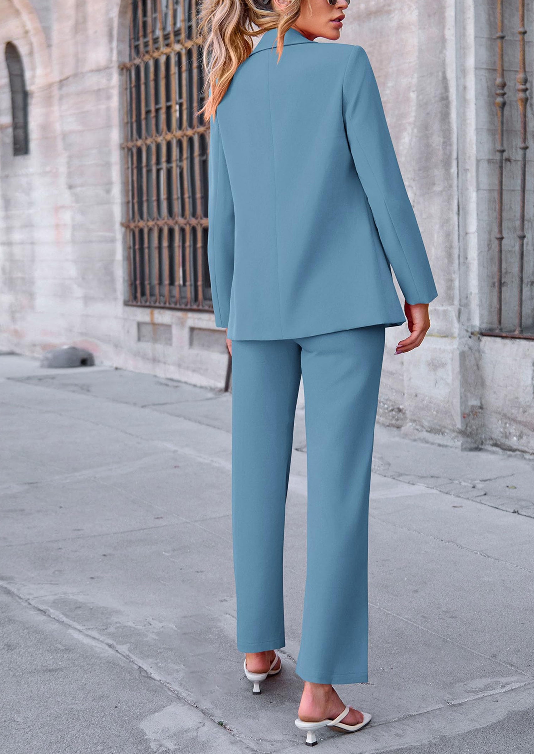 Osonn 2 Piece Blazer Outfits Business Casual Oversized Jacket Wide Leg Work Pants Dressy Suit Set