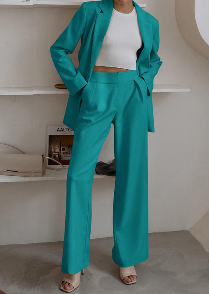 Osonn Women's Fall Two Piece Outfits Dressy Blazer Jacket and Wide Leg Pants Pockets Business Casual Office Suit Sets