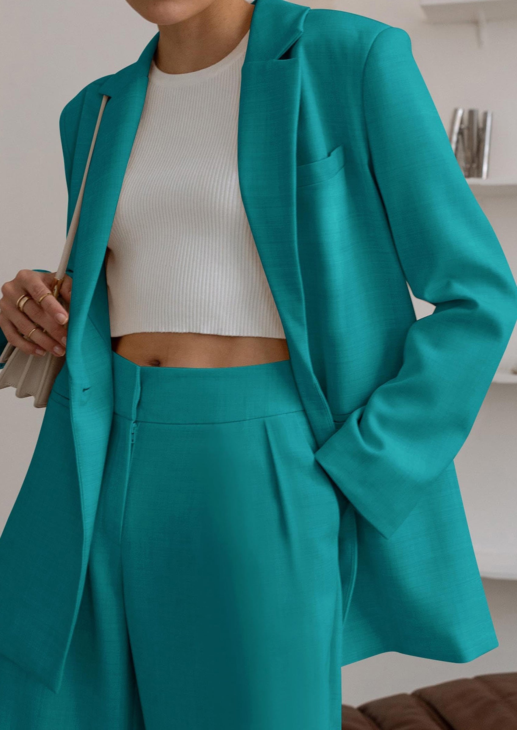 Osonn Women's Fall Two Piece Outfits Dressy Blazer Jacket and Wide Leg Pants Pockets Business Casual Office Suit Sets