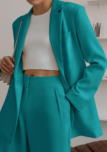 Osonn Women's Fall Two Piece Outfits Dressy Blazer Jacket and Wide Leg Pants Pockets Business Casual Office Suit Sets