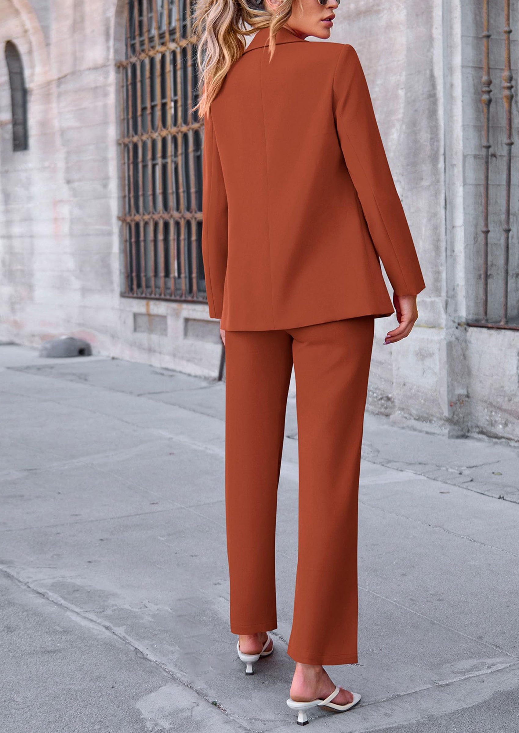 Osonn 2 Piece Blazer Outfits Business Casual Oversized Jacket Wide Leg Work Pants Dressy Suit Set