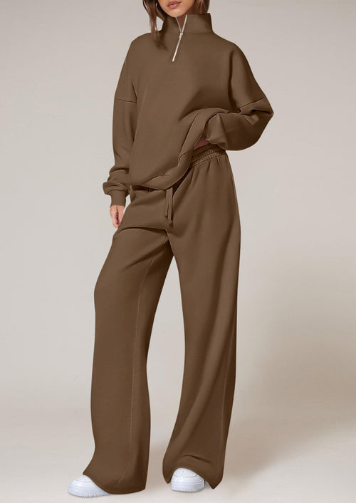 Osonn Womens Casual Two Piece Sets Fall Outfits Quarter Zip Sweatshirts Straight Leg Pants Sweatsuits Tracksuit