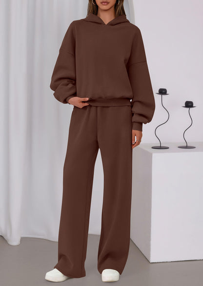 Osonn Womens Sweatsuits 2 Piece Set Casual Winter Long Sleeve Hoodie Loose Wide Leg Sweatpants Fall Tracksuit