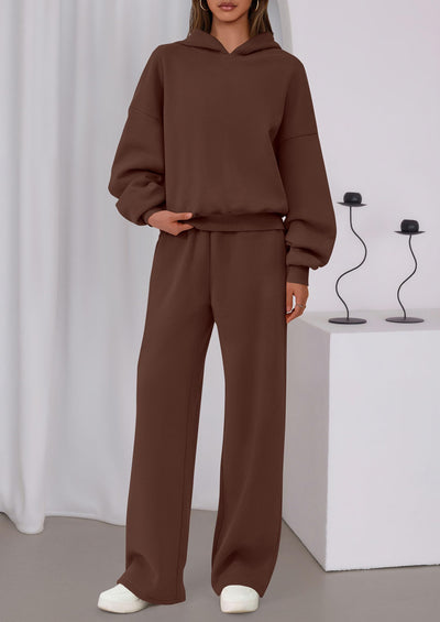 Osonn Womens Sweatsuits 2 Piece Set Casual Winter Long Sleeve Hoodie Loose Wide Leg Sweatpants Fall Tracksuit
