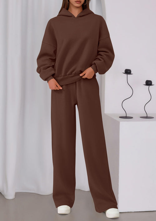 Osonn Womens Sweatsuits 2 Piece Set Casual Winter Long Sleeve Hoodie Loose Wide Leg Sweatpants Fall Tracksuit