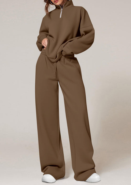 Osonn Womens Casual Two Piece Sets Fall Outfits Quarter Zip Sweatshirts Straight Leg Pants Sweatsuits Tracksuit