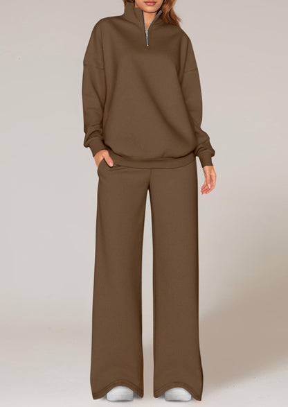 Osonn Womens Casual Two Piece Sets Fall Outfits Quarter Zip Sweatshirts Straight Leg Pants Sweatsuits Tracksuit
