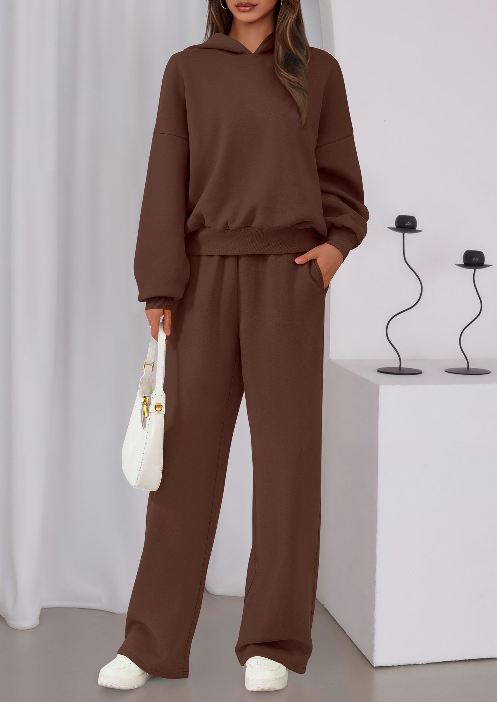Osonn Womens Sweatsuits 2 Piece Set Casual Winter Long Sleeve Hoodie Loose Wide Leg Sweatpants Fall Tracksuit