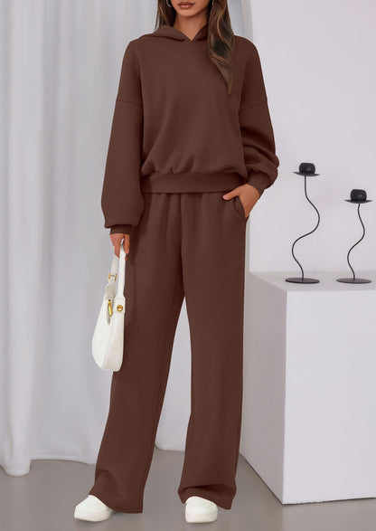 Osonn Womens Sweatsuits 2 Piece Set Casual Winter Long Sleeve Hoodie Loose Wide Leg Sweatpants Fall Tracksuit