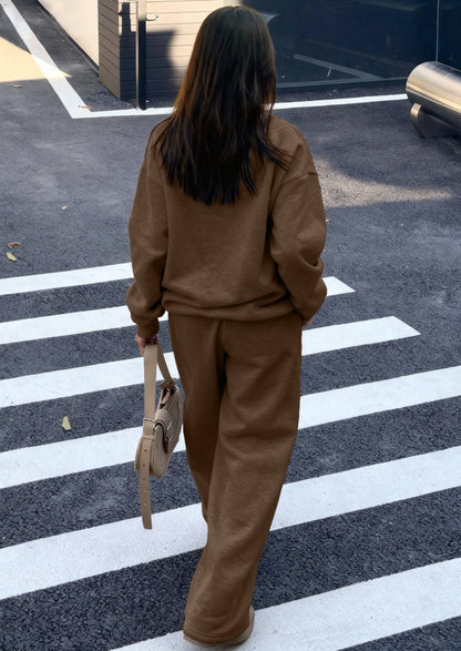 Osonn Casual Winter Two Piece Sets for Women V Neck Sweatshirt Loose Wide Leg Pants Tracksuit Knit Fall Outfits