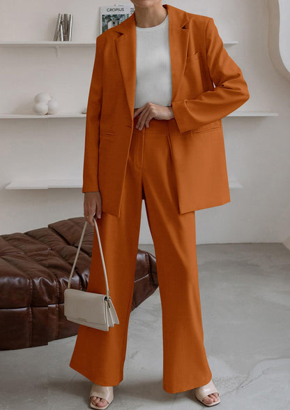 Osonn Women's Fall Two Piece Outfits Dressy Blazer Jacket and Wide Leg Pants Pockets Business Casual Office Suit Sets