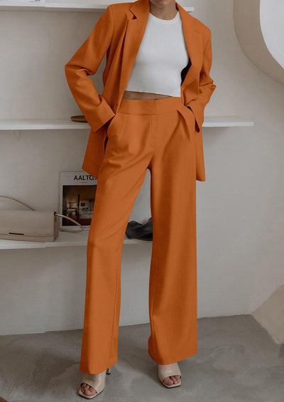Osonn Women's Fall Two Piece Outfits Dressy Blazer Jacket and Wide Leg Pants Pockets Business Casual Office Suit Sets