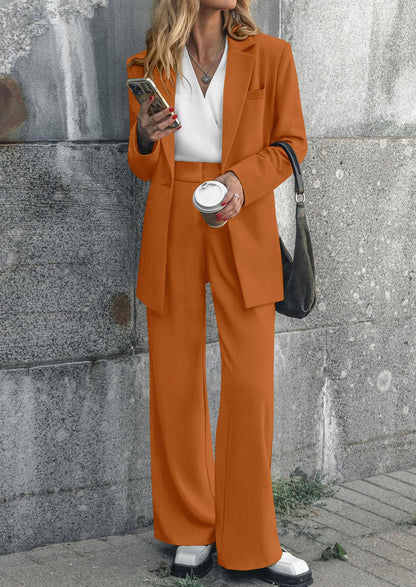 Osonn Women's Fall Two Piece Outfits Dressy Blazer Jacket and Wide Leg Pants Pockets Business Casual Office Suit Sets